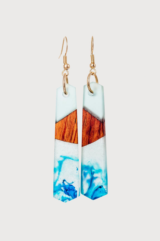 Wooden Element: Blue Swirl Earrings