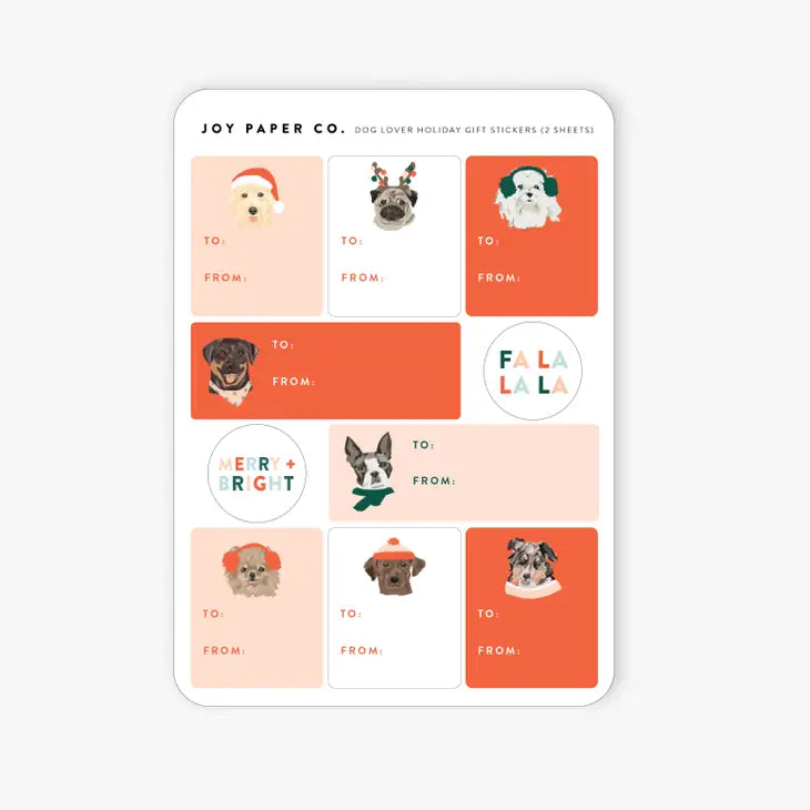 Joy Paper Co: Holiday Dogs Gift Sticker Sheet (Set of 2)