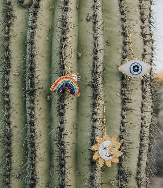 Matr Boomie Fair Trade: Larissa Plush Rainbow Sun Rays Felt Ornament - Embroidered