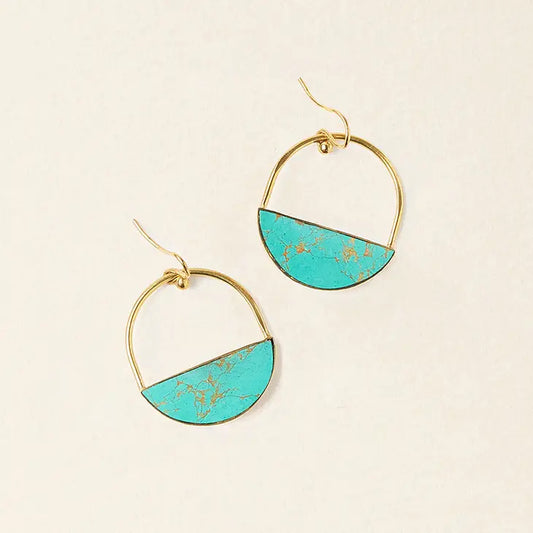 Matr Boomie Fair Trade: Sandhya Reconstituted Stone Hoop Drop Earrings - Turquoise