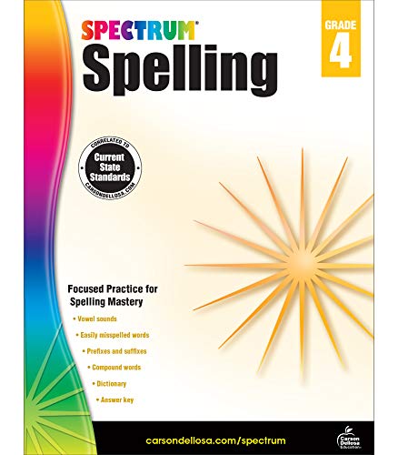 Spectrum 4th Grade Spelling Workbook—State Standards for Focused Spelling Practice with Dictionary and Answer Key for Homeschool or Classroom (208 pgs)