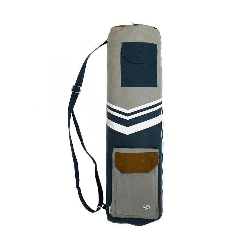 West Path: Yoga Mat Bag Organic Cotton Fair Trade Blue Grey