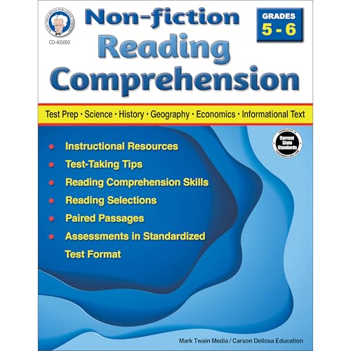 Mark Twain Grades 5-6 Nonfiction Reading Comprehension Workbook, Test Prep, History, Geography, Economics, Information Text With Paired Passages, Classroom or Homeschool Curriculum