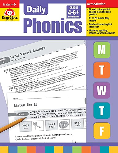 Evan-Moor Daily Phonics, Grade 4-6, Homeschooling & Classroom Resource Workbook. Phonemic Awareness, Decoding, Word-Study, Teaching Editions, Reproducible Worksheets