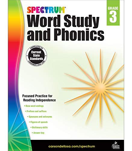 Spectrum Word Study and Phonics 3rd Grade Workbook—State Standards for Independent Reading Practice With Answer Key for Homeschool or Classroom (168 pgs)