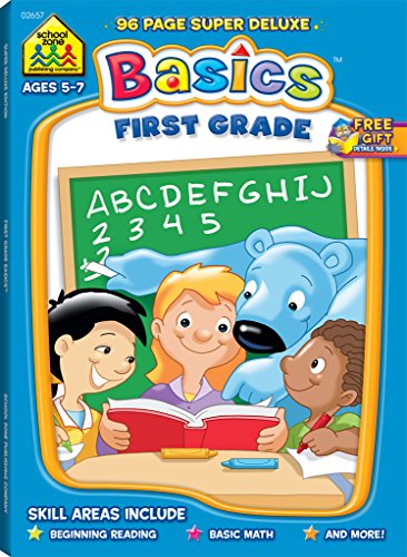 School Zone - First Grade Basics Workbook - 96 Pages, Ages 5 and Up, 1st Grade, Phonics, Vowels, Beginning Reading, Math, Telling Time, Money, and More (School Zone Basics Workbook Series)