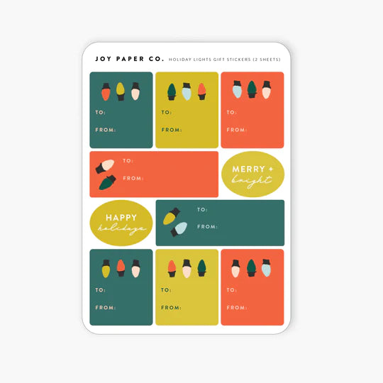 Joy Paper Co: Holiday Lights Gift Sticker Sheet (Set of 2)