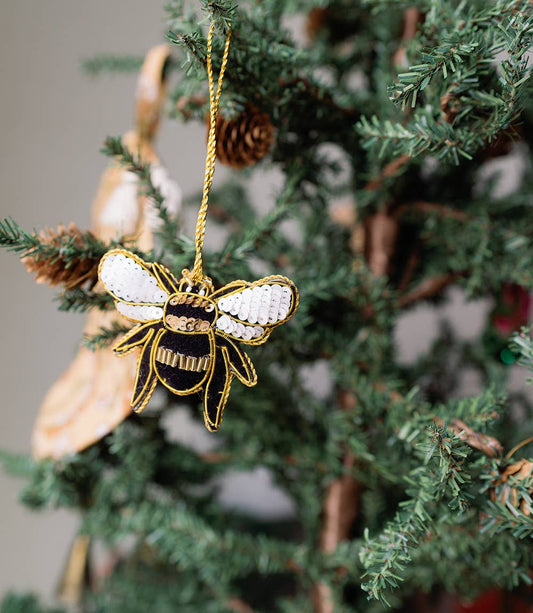 Matr Boomie Fair Trade: Larissa Plush Bee Beaded Felt Ornament - Embroidered