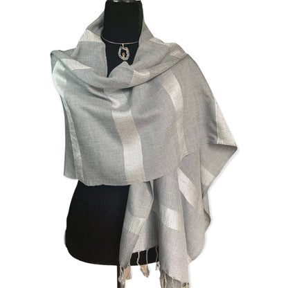 Helyat Handwoven Bamboo Viscose Scarf - Silver