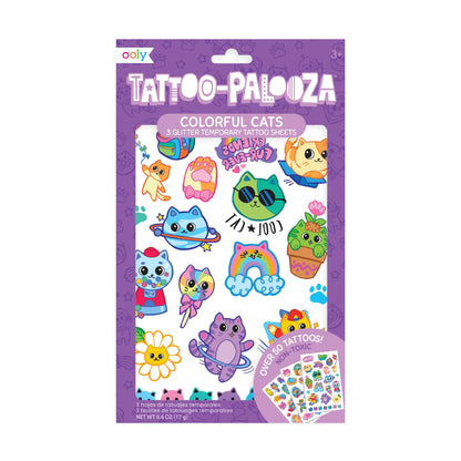 OOLY: Tattoo-Palooza Temporary Tattoos - Colorful Cats - 3 Sheets