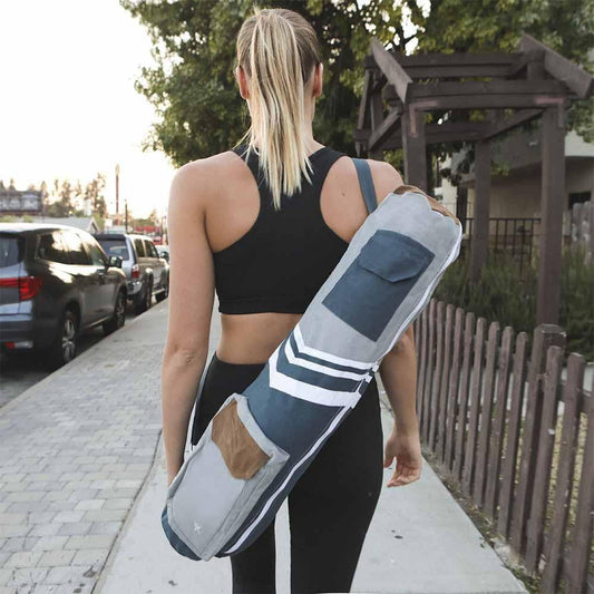 West Path: Yoga Mat Bag Organic Cotton Fair Trade Blue Grey