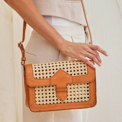 The Winding Road: Rattan Convertible Clutch with Leather Trim