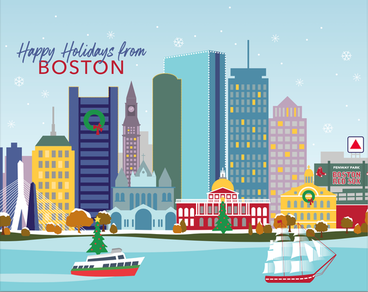 The Found: Boston Skyline Holiday Christmas Cards - 8 Pack