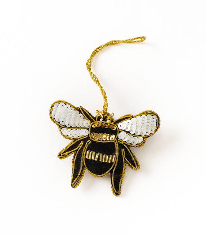 Matr Boomie Fair Trade: Larissa Plush Bee Beaded Felt Ornament - Embroidered