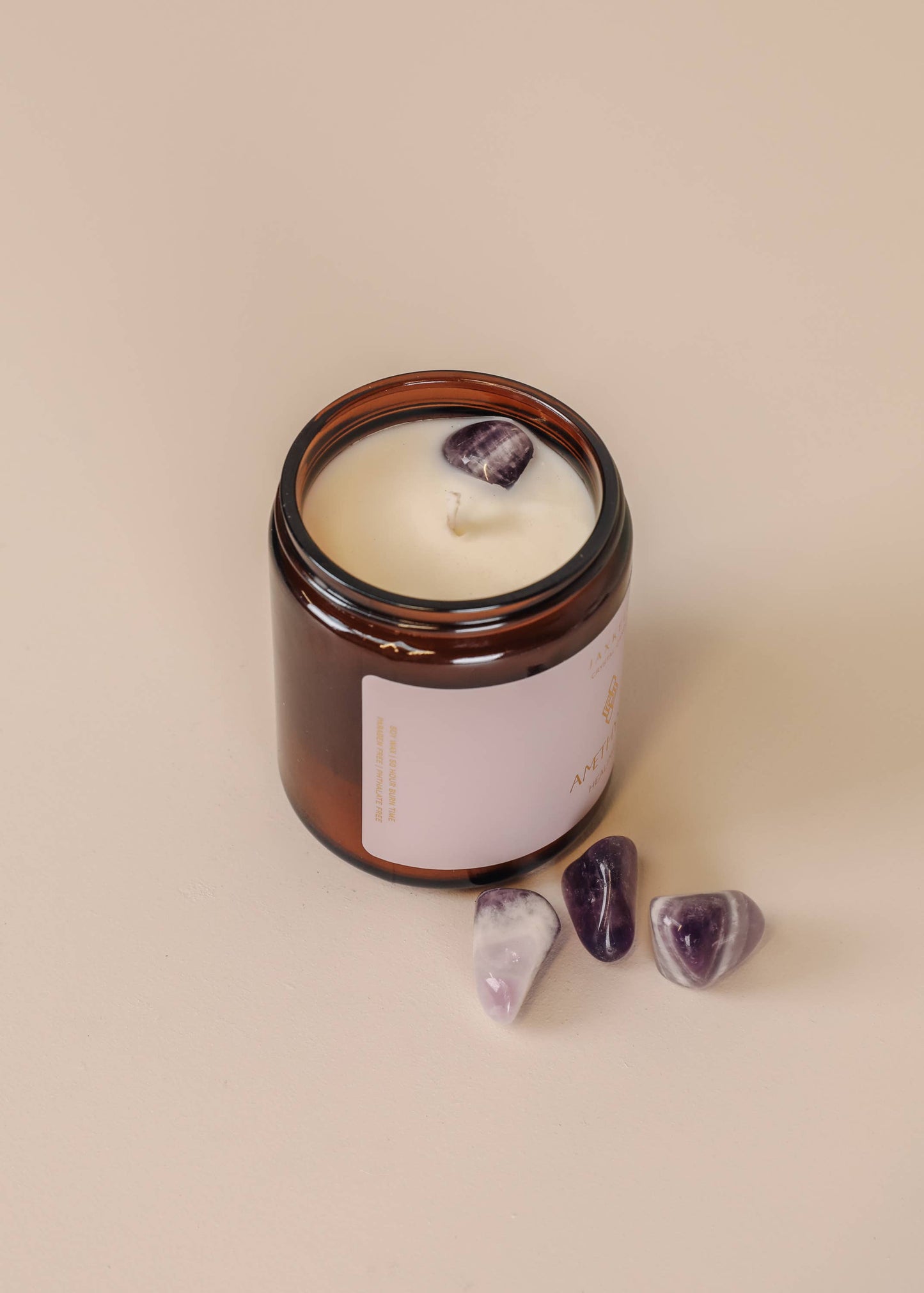 JaxKelly: 9oz Amber Crystal Candles - Amethyst - Healing