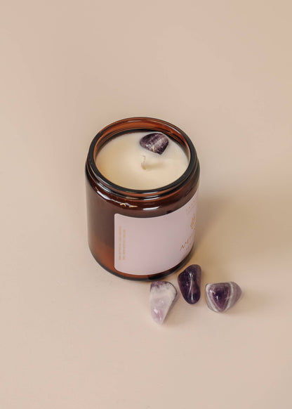 JaxKelly: 9oz Amber Crystal Candles - Amethyst - Healing