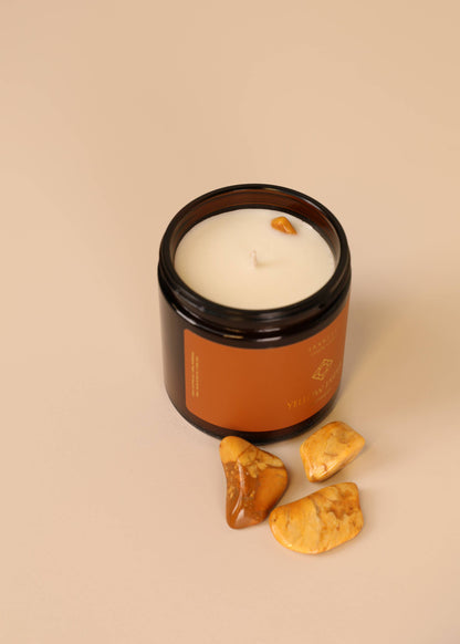 JaxKelly: 4oz Amber Crystal Candles - Yellow Jasper  - Happiness