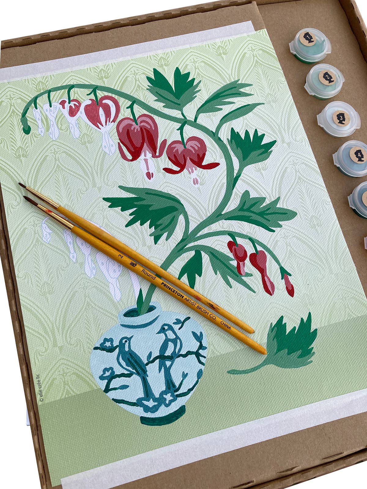 Elle Crée (She Creates):  Bleeding Hearts in Vase Paint-by-Number Kit