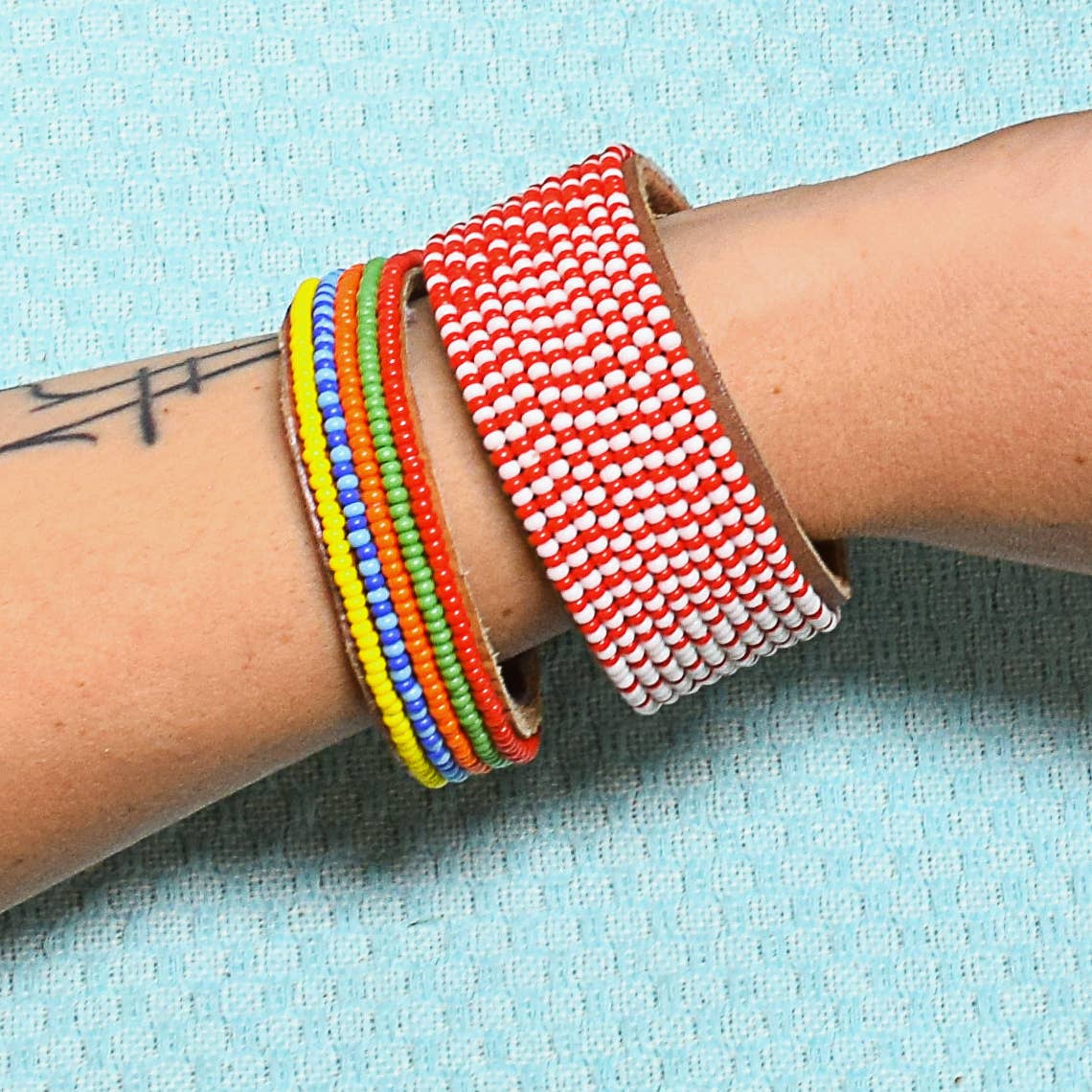 Swahili Coast: Small Multi Stripe Leather Cuff