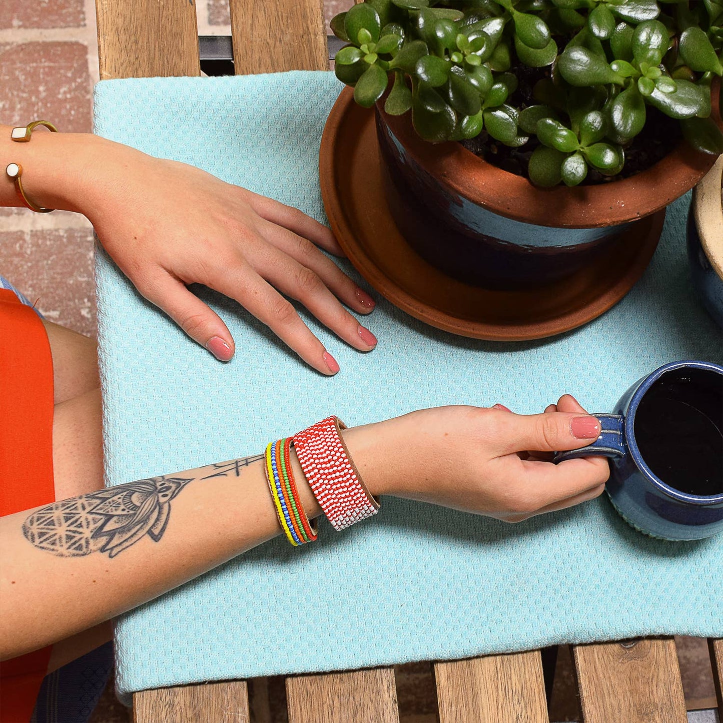 Swahili Coast: Small Multi Stripe Leather Cuff