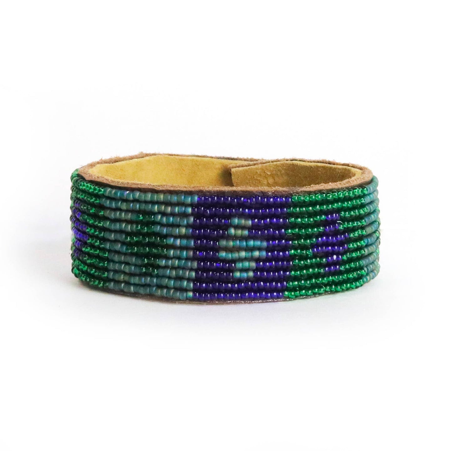 Swahili Coast: Medium Quilt Peacock Beaded Leather Cuff