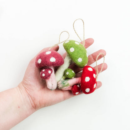 The Winding Road: Felt Mushroom Ornaments  6 Assorted