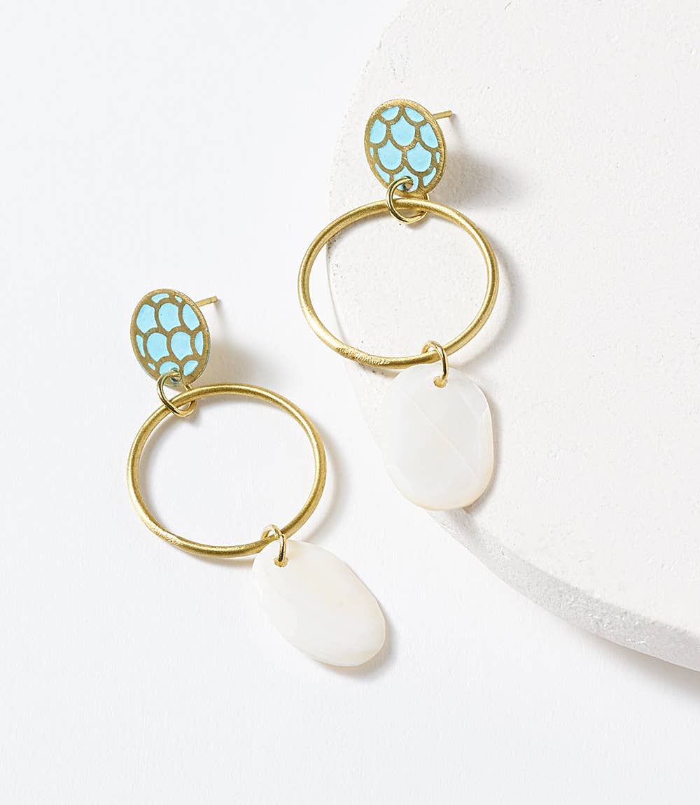 Matr Boomie Fair Trade: Dhavala Dangle Earrings - Turquoise, White