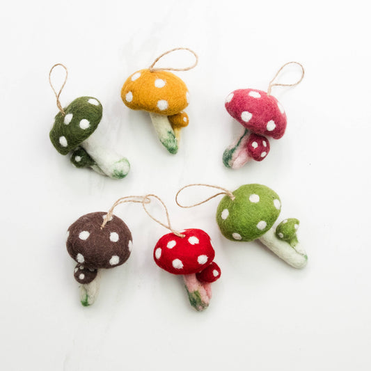 The Winding Road: Felt Mushroom Ornaments  6 Assorted