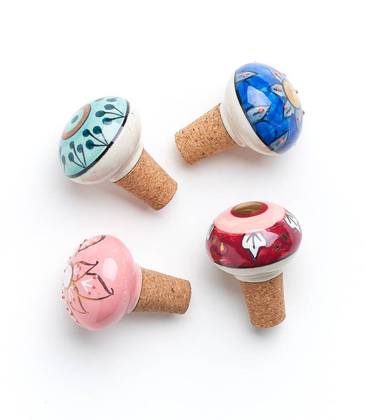Matr Boomie Fair Trade: Jalini Wine Stopper Cork - Hand Painted Ceramic, Assorted