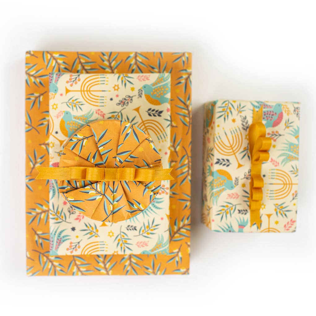 Wrappily Eco Gift Wrap Co.: Hanukkah  Doves Double-sided Eco Wrapping Paper