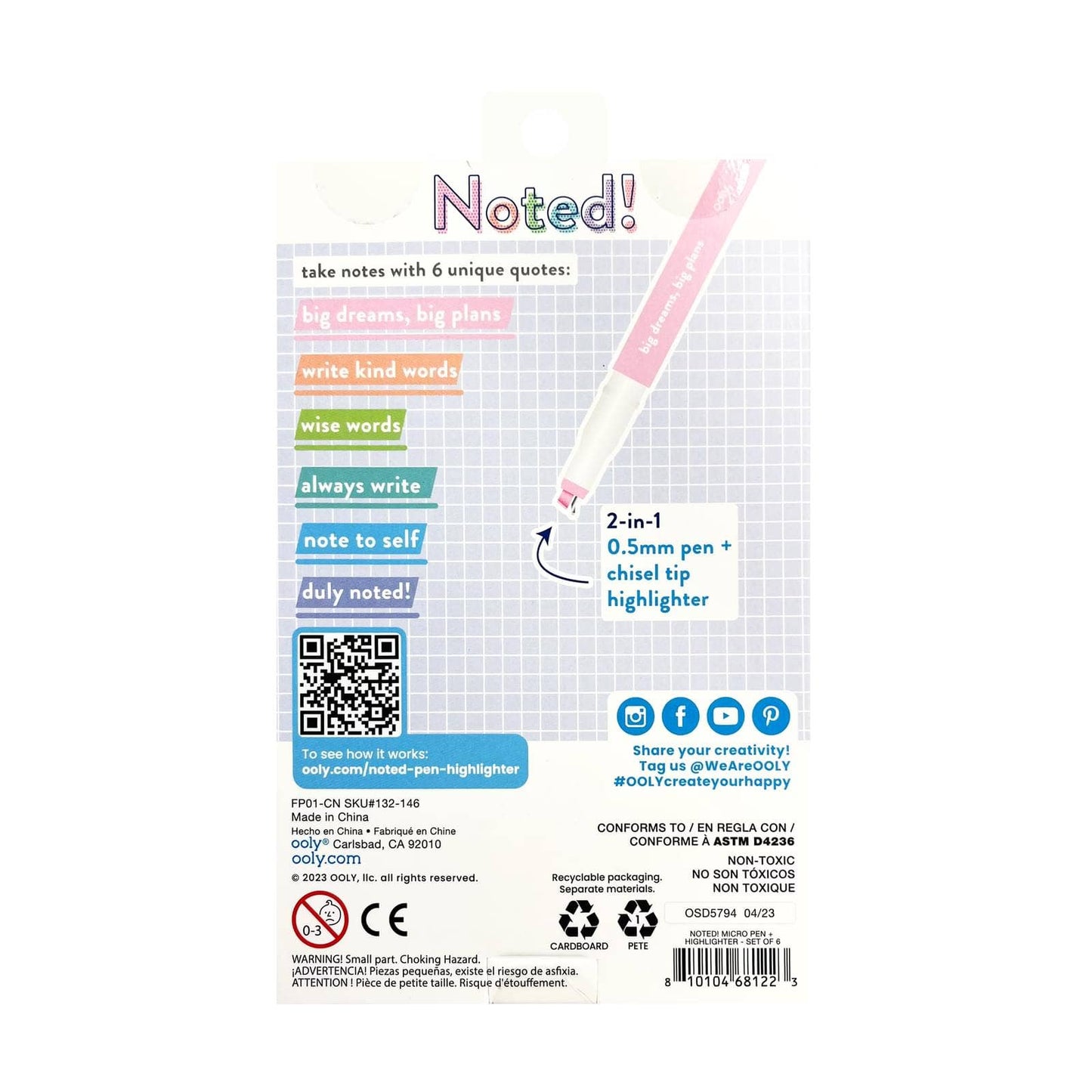 OOLY: Noted! 2-in-1 Micro Fine Tip Pens & Highlighters - Set of 6