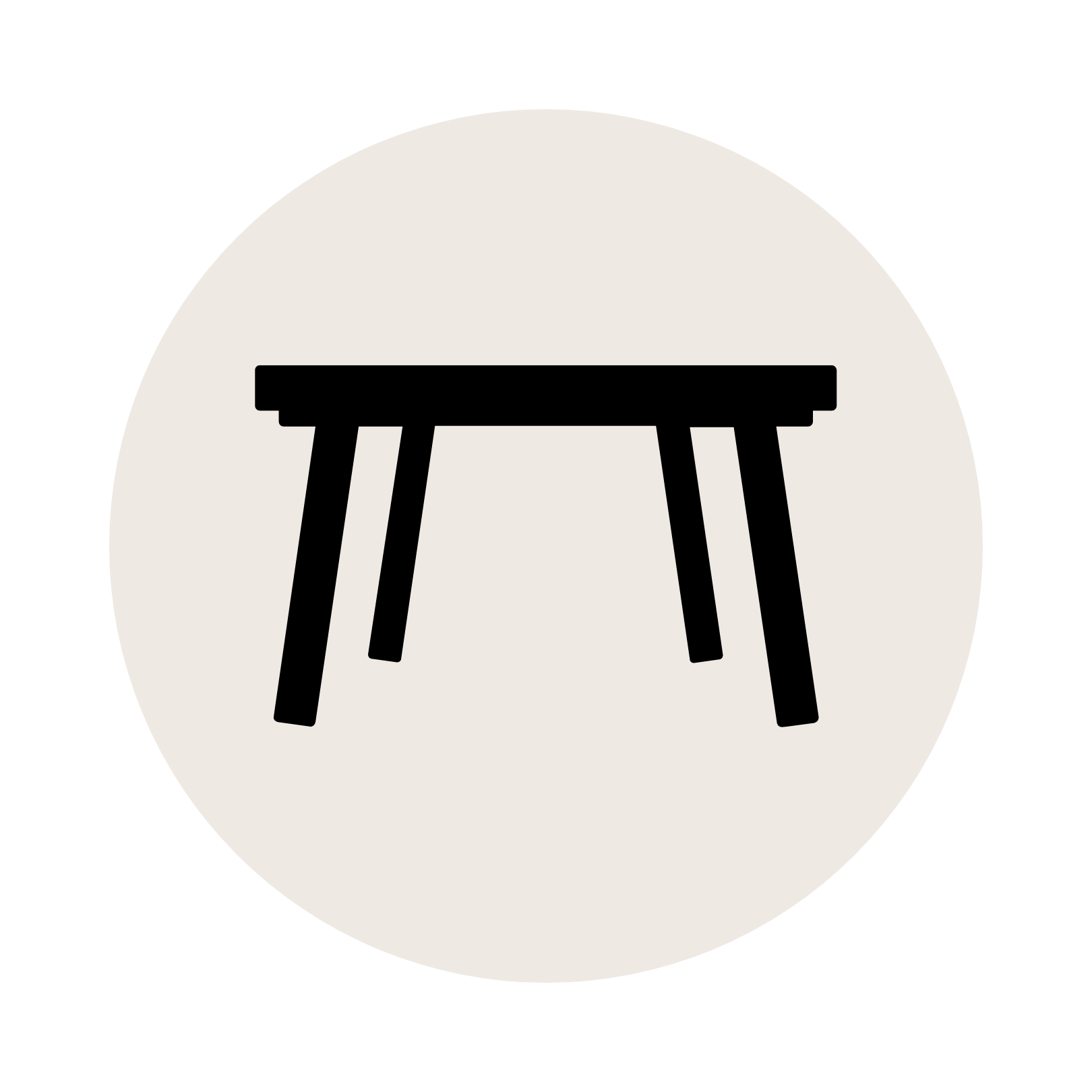 An icon of a table in black and white, with a minimalist design