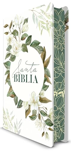 Biblia RVR 1960 letra grande tamaño manual, tapa dura con flores blancas y cantos pintados / Spanish Bible RVR 1960 Handy Size white flowers sprayed edges (Spanish Edition)