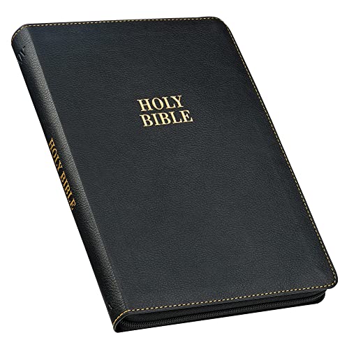 KJV Holy Bible, Thinline Large Print Faux Leather Red Letter Edition Thumb Index & Ribbon Marker, King James Version, Black, Zipper Closure (KJV Thinline LP Editions)