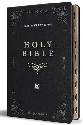 KJV Holy Bible, Giant Print Thinline Large format, Black Premium Imitation Leather with Ribbon Marker, Red Letter, and Thumb Index