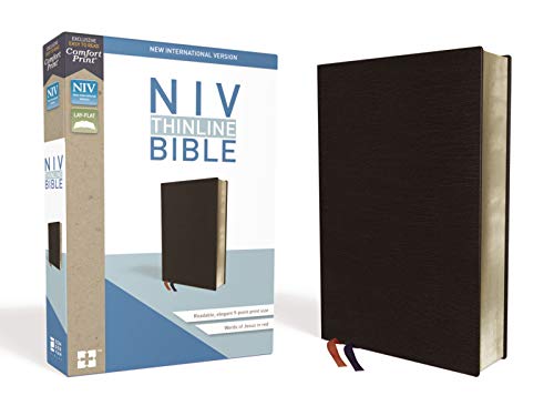 NIV, Thinline Bible, Bonded Leather, Black, Red Letter, Comfort Print