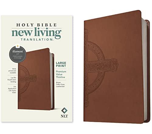 NLT Large Print Premium Value Thinline Bible, Filament-Enabled Edition (LeatherLike, Brown Celtic Cross)
