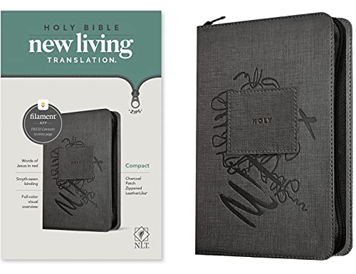 NLT Compact Zipper Bible, Filament-Enabled Edition (Red Letter, LeatherLike, Charcoal Patch)