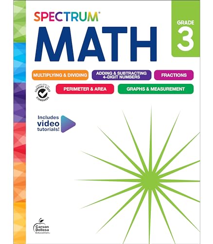 Spectrum 3rd Grade Math Workbook, 3rd Grade Math Workbooks for Kids Ages 8 to 9, 3rd Grade Math Workbook Covering Fractions, Multiplication, Division, and More, Math Classroom & Homeschool Curriculum