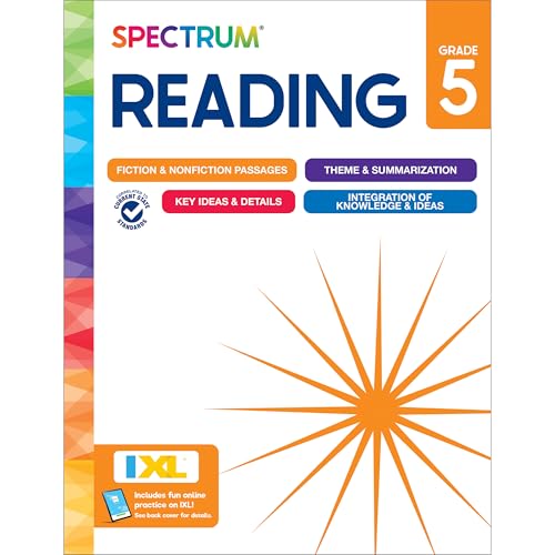 Spectrum Reading 5th Grade Workbooks, Activity Book Covering Nonfiction and Fiction Passages, Theme, Summarization, and more, Classroom or Homeschool Curriculum