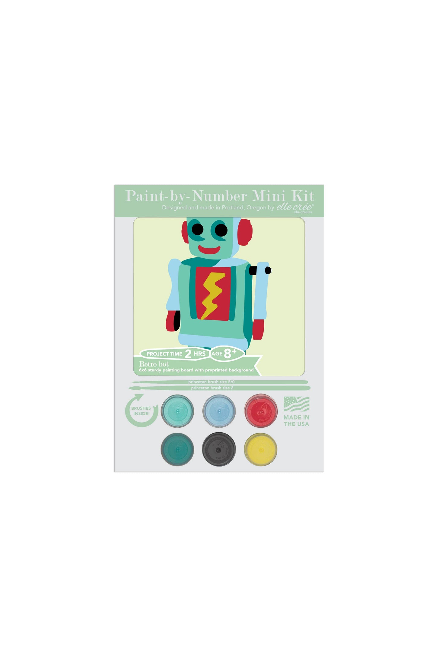 Elle Crée (She Creates): KIDS MINI Retro Bot Paint-by-Number Kit