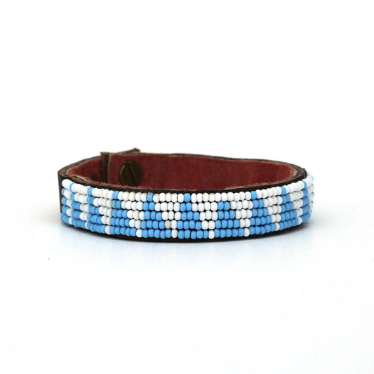 Swahili Coast: Small Light Blue Tri Leather Cuff