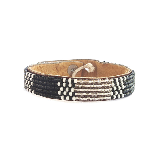 Swahili Coast: Small Atlas Twilight Beaded Leather Cuff