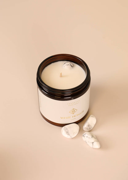 Jax Kelly: 4oz Amber Crystal Candle - White Howlite  - Mindfulness