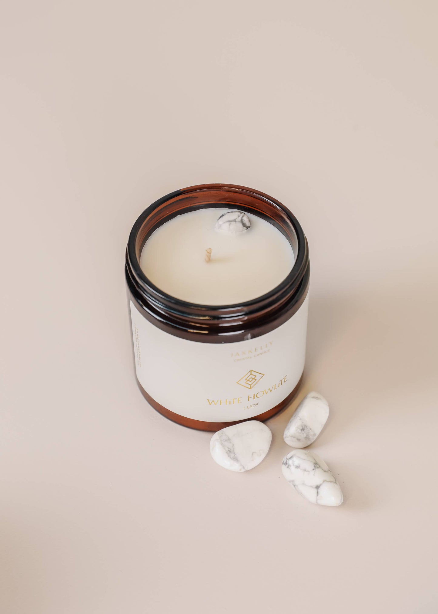 JaxKelly: 16oz Amber Crystal Candles - White Howlite - Mindfulness