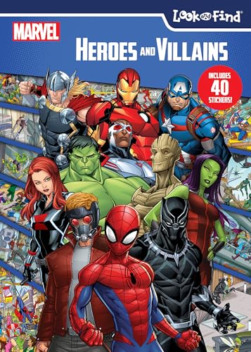 Marvel Spider-man, Avengers, Guardians, and More! - Heroes and Villains Look and Find Activity Book with Stickers - PI Kids