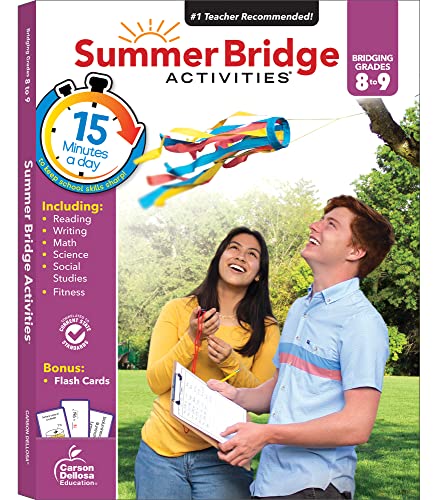 Summer Bridge Activities 8-9 Workbooks, Math, Reading Comprehension, Writing, Science, Social Studies, Fitness, Summer Learning 9th Grade Workbooks All Subjects With Flash Cards (160 pgs)