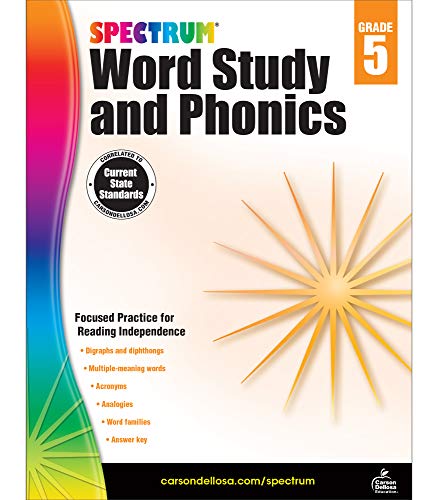 Spectrum Word Study and Phonics Workbook—Grade 5 Word Families, Analogies, Acronyms, Digraphs, Vocabulary Builder, Classroom or Homeschool Curriculum (176 pgs)