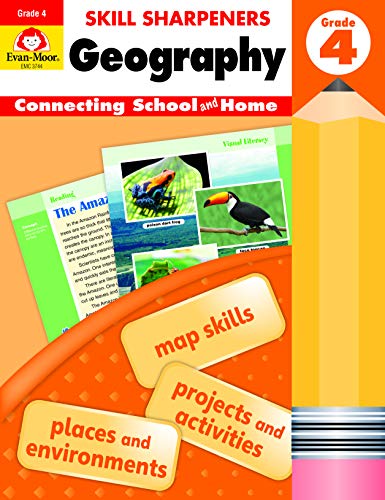 Evan-Moor Skill Sharpeners: Geography, Grade 4 Activity Book - Supplemental At-Home Resource Geography Skills Workbook