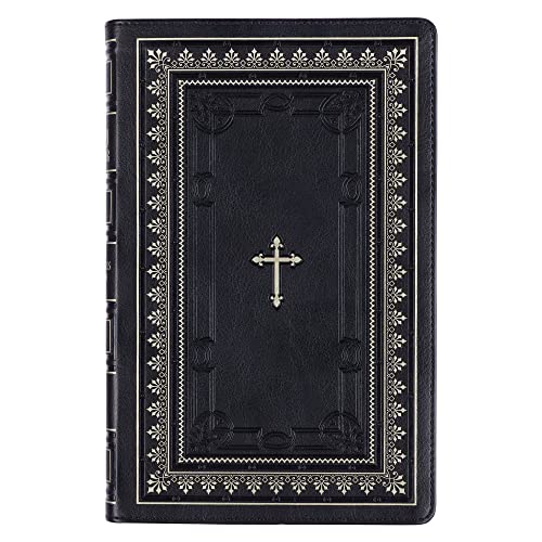KJV Holy Bible Standard Size Faux Leather Red Letter Edition Thumb Index & Ribbon Marker, King James Version, Black/Gold Cross
